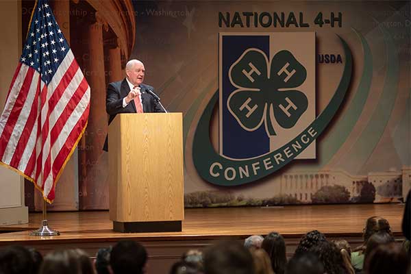 U.S. Department of Agriculture (USDA) Secretary Sonny Perdue speaks at the National 4H Conference in Chevy Chase, Md., April, 10, 2018.