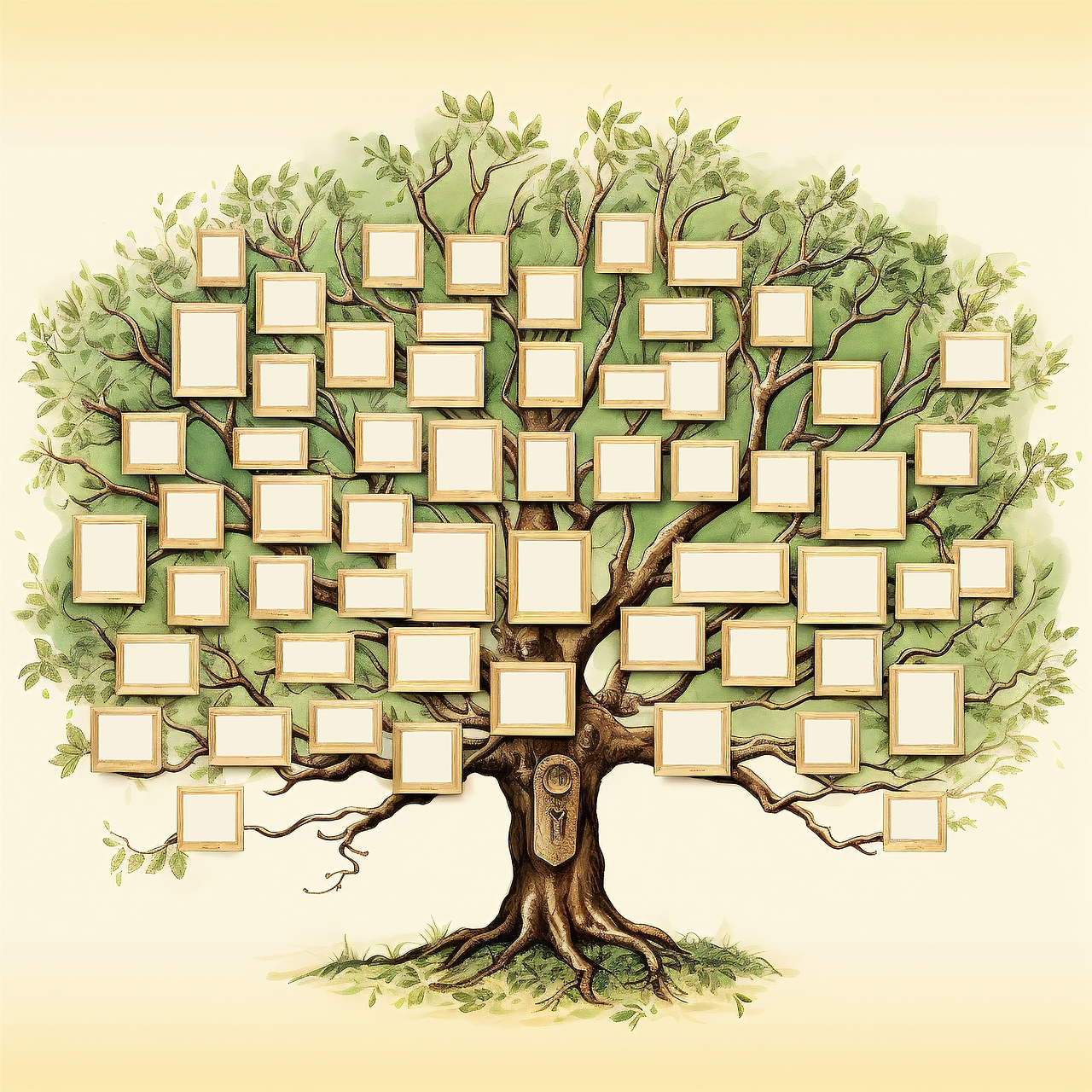  family tree filled with blank picture frames