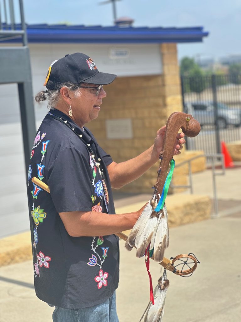 Mark Denning, keynote speaker at Wisconsin Restorative Justice Summit and member of the Oneida and Menominee Nations sharing the legacy of the American Indian Movement.